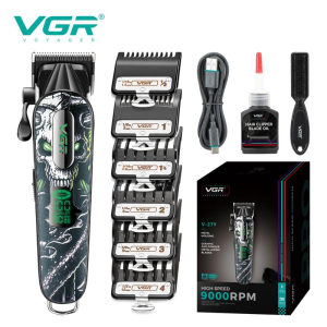 Акумуляторна машинка для стрижки (clipper) VGR V-279 GREEN, 6 насадок, 9000 RPM, 2500 mAh, LED display