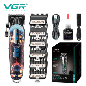Акумуляторна машинка для стрижки (clipper) VGR V-279 RED, 6 насадок, 9000 RPM, 2500 mAh, LED display