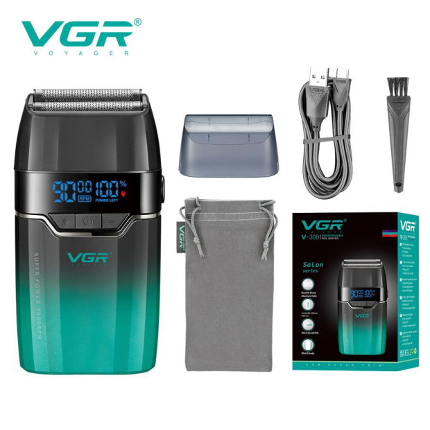 Електробритва VGR V-308 GREEN шейвер, подвійне лезо, 9000 RPM, LED Display