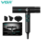 Фен професійний VGR V-401 BLACK, 40 рівнів обдування 70000 - 110000 RPM, 40 рівнів температури 60°C - 100°C, 3 насадки