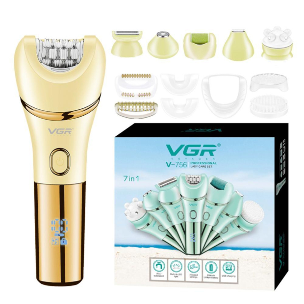 Епілятор VGR 7 в 1 V-756 GOLD, 7 насадок, IPX7