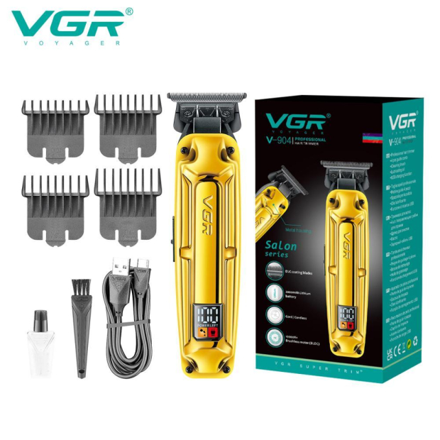 Акумуляторна машинка для стрижки (clipper) VGR V-904 GOLD, 4 насадки, 2000 mAh, LED display