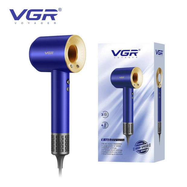 Фен професійний VGR V-445 BLUE, 3 рівні обдування, 4 рівні температури, 1600 Вт, 110000 RPM