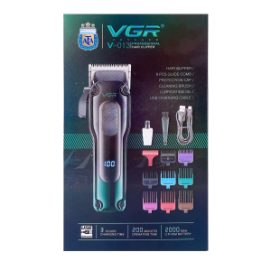 Акумуляторна машинка для стрижки (clipper) VGR V-013 GREEN, 8 насадок, 6500 RPM, 2000 mAh, LED display