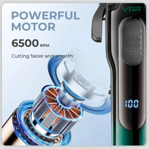 Акумуляторна машинка для стрижки (clipper) VGR V-013 GREEN, 8 насадок, 6500 RPM, 2000 mAh, LED display