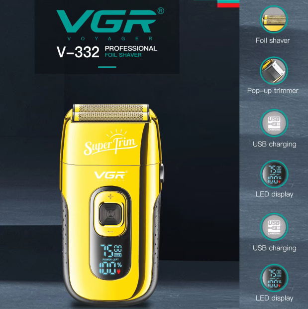Електробритва VGR V-332 GOLD шейвер, подвійне лезо, триммер, LED Display