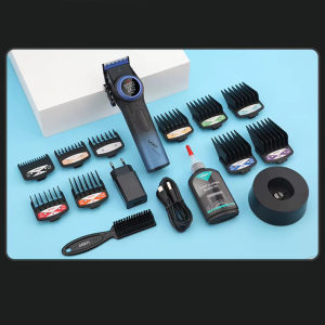 Акумуляторна машинка для стрижки (clipper) VGR V-001 BLUE, 10 насадок, 9000 RPM, 4600 mAh, LED light, LED display