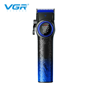 Акумуляторна машинка для стрижки (clipper) VGR V-001 BLUE, 10 насадок, 9000 RPM, 4600 mAh, LED light, LED display