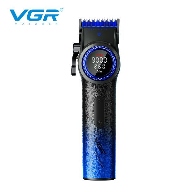 Акумуляторна машинка для стрижки (clipper) VGR V-001 BLUE, 10 насадок, 9000 RPM, 4600 mAh, LED light, LED display