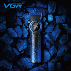 Акумуляторна машинка для стрижки (clipper) VGR V-001 BLUE, 10 насадок, 9000 RPM, 4600 mAh, LED light, LED display