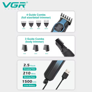 Набір для стрижки VGR 13 в 1 V-173 BLUE, 13 насадок, LED display
