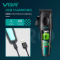 Акумуляторна машинка для стрижки (clipper) VGR V-195 GREEN, 8 насадок, 9000 RPM, 2500 mAh, LED display