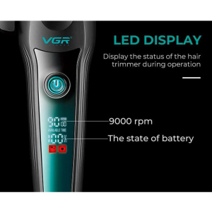 Акумуляторна машинка для стрижки (clipper) VGR V-195 GREEN, 8 насадок, 9000 RPM, 2500 mAh, LED display