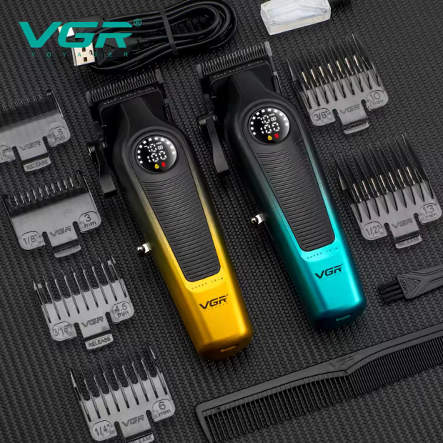 Акумуляторна машинка для стрижки (clipper) VGRV-196 GREEN, 8 насадок, 7000 RPM, 2000 mAh, LED display