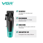 Акумуляторна машинка для стрижки (clipper) VGRV-196 GREEN, 8 насадок, 7000 RPM, 2000 mAh, LED display
