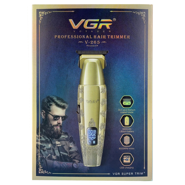 Тример V-265, 4 насадки, 1600mAh, 8000 RPM, LED display