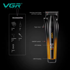 Акумуляторна машинка для стрижки (clipper) VGRV-273 GOLD, 6 насадок, 8000 RPM, 3000 mAh, LED display