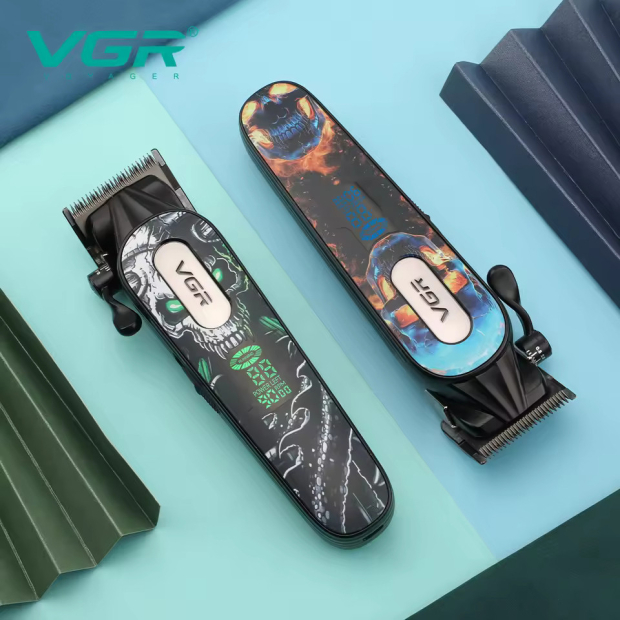 Акумуляторна машинка для стрижки (clipper) VGR V-279 RED, 6 насадок, 9000 RPM, 2500 mAh, LED display