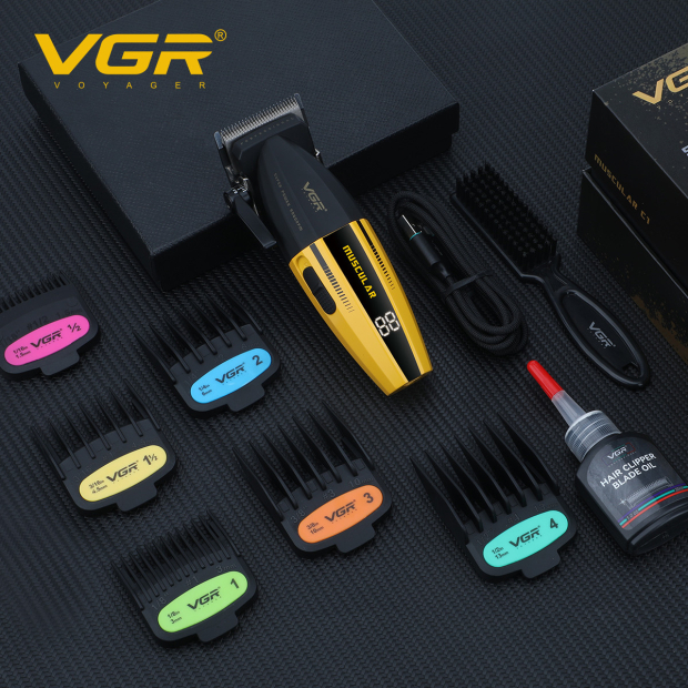 Акумуляторна машинка для стрижки (clipper) VGR V-285, 6 насадок, 9000 RPM, 2000 mAh, LED display