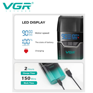 Електробритва VGR V-308 GOLD шейвер, подвійне лезо, 9000 RPM, LED Display
