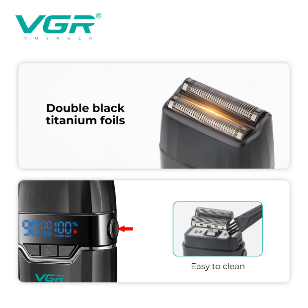 Електробритва VGR V-308 GREEN шейвер, подвійне лезо, 9000 RPM, LED Display