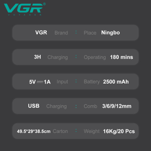 Акумуляторна машинка для стрижки (clipper) VGR V-138 GOLD, 4 насадки, 7000 RPM, 2500 mAh, LED display