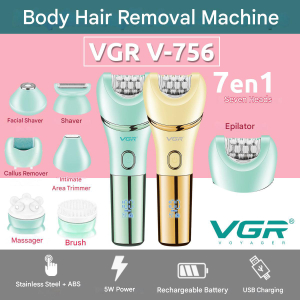 Епілятор VGR 7 в 1 V-756 GREEN, 7 насадок, IPX7