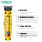 Акумуляторна машинка для стрижки (clipper) VGR V-904 GOLD, 4 насадки, 2000 mAh, LED display
