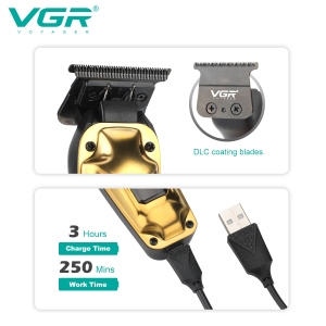 Акумуляторна машинка для стрижки (clipper) VGR V-904 GOLD, 4 насадки, 2000 mAh, LED display