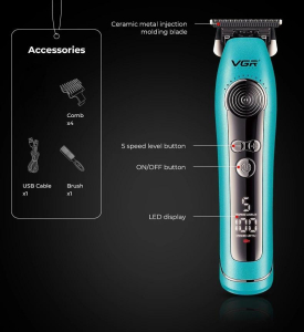 Тример VGR V-299 BLACK, 4 насадки, 9000RPM, 2000 mAh, 5 рівнів швидкості, LED display