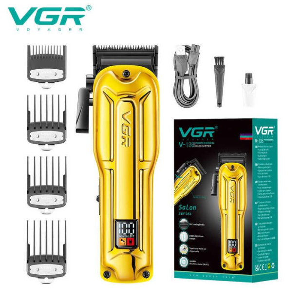Акумуляторна машинка для стрижки (clipper) VGR V-138 GOLD, 4 насадки, 7000 RPM, 2500 mAh, LED display