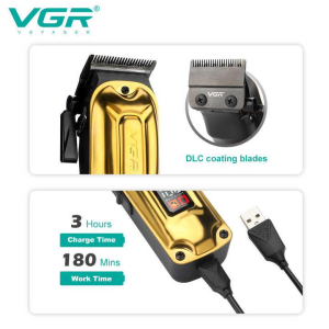 Акумуляторна машинка для стрижки (clipper) VGR V-138 GOLD, 4 насадки, 7000 RPM, 2500 mAh, LED display