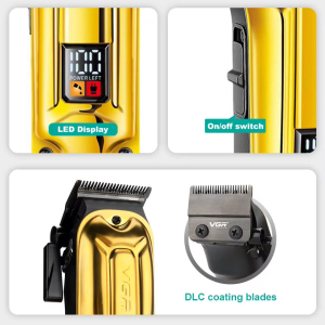 Акумуляторна машинка для стрижки (clipper) VGR V-138 GOLD, 4 насадки, 7000 RPM, 2500 mAh, LED display