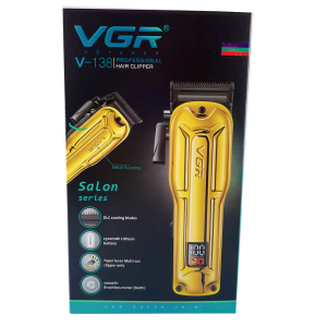 Акумуляторна машинка для стрижки (clipper) VGR V-138 GOLD, 4 насадки, 7000 RPM, 2500 mAh, LED display