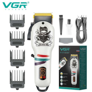 Акумуляторна машинка для стрижки (clipper) VGR V-699 WHITE, 4 насадки, LED display